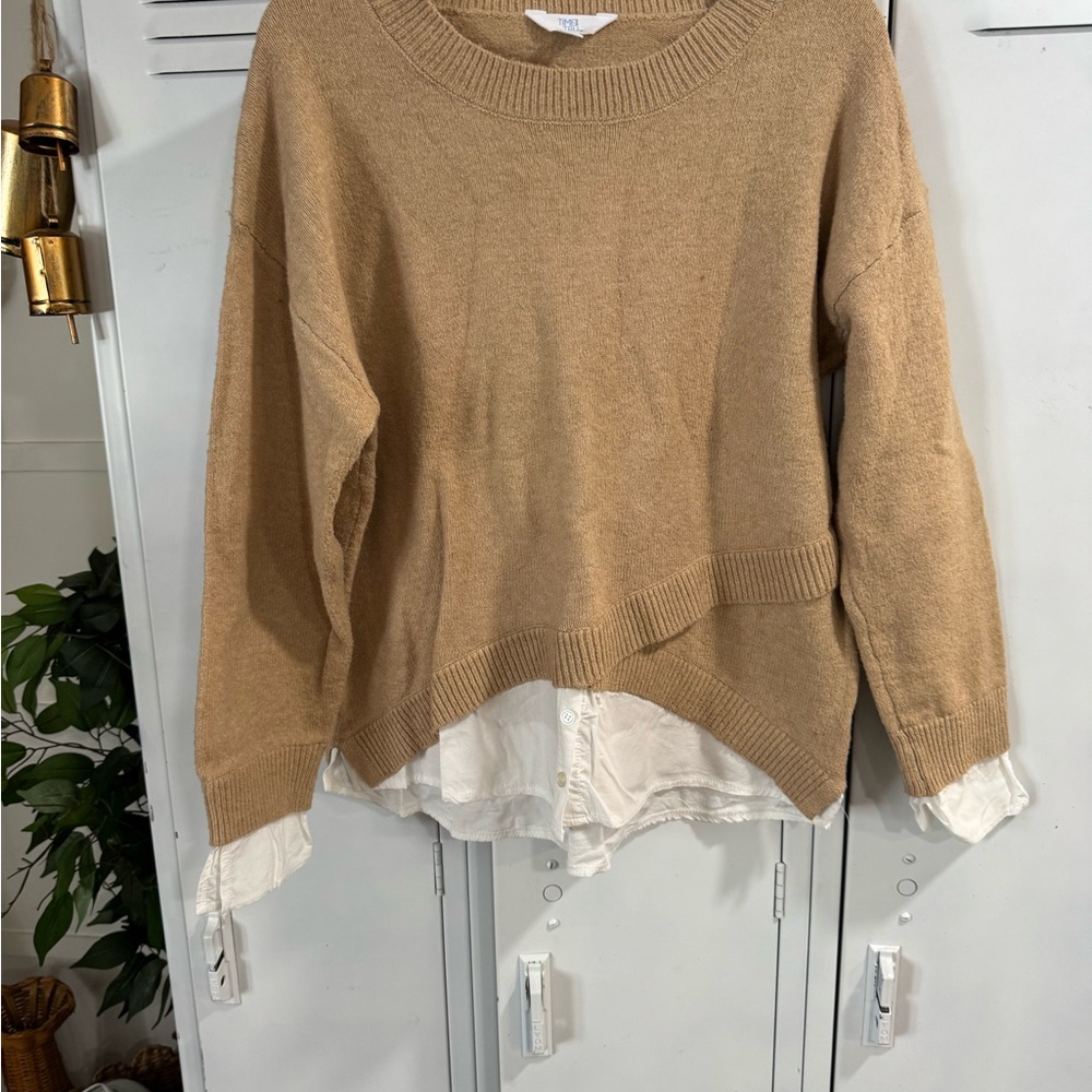 Time and Tru Tan Layered Crew Neck Sweater